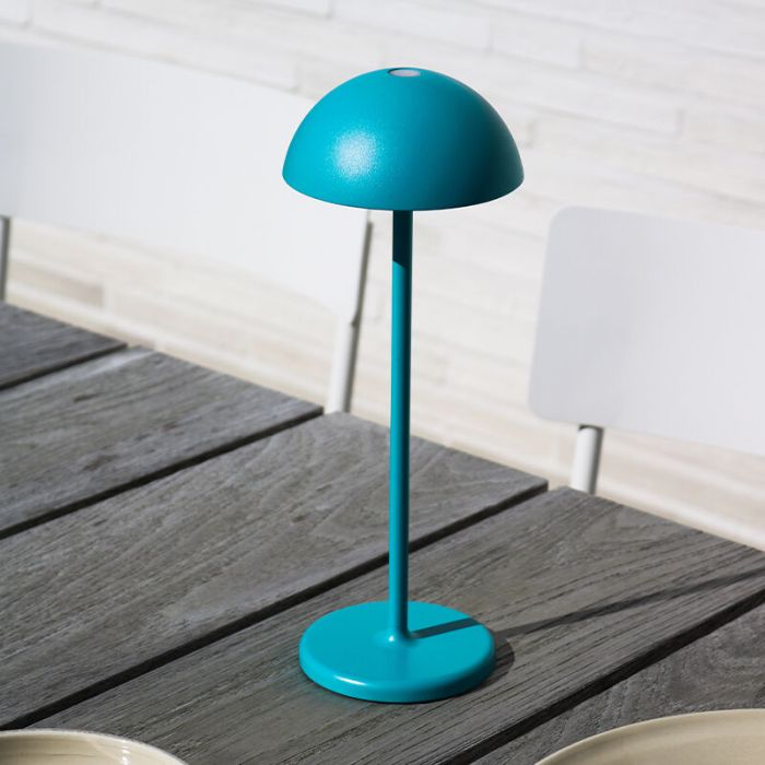 Blauwe buiten tafellamp retro, Joy, 1,5W, 3000K LED, IP54, met touchdimmer