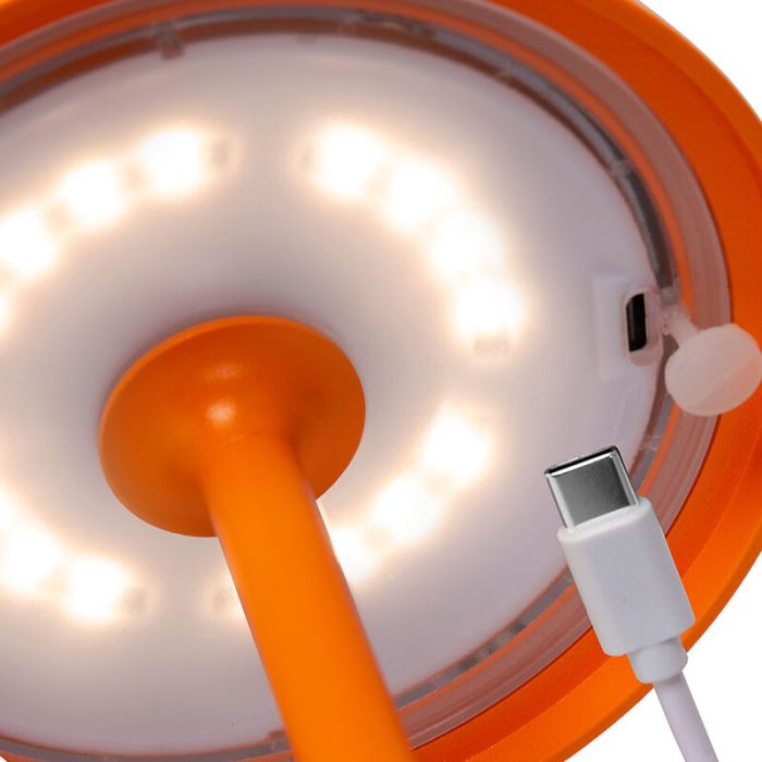 Oranje buiten tafellamp retro, Joy, 1,5W, 3000K LED, IP54, met touchdimmer