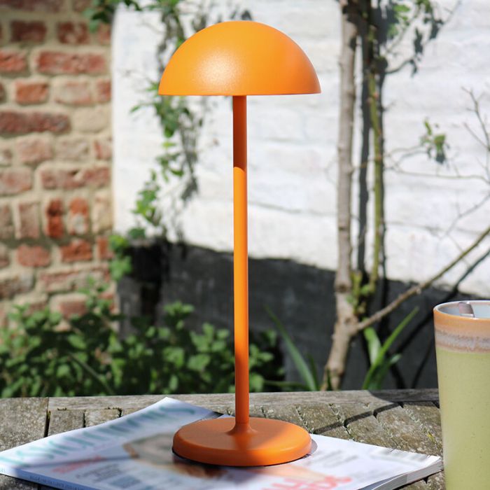 Oranje buiten tafellamp retro, Joy, 1,5W, 3000K LED, IP54, met touchdimmer