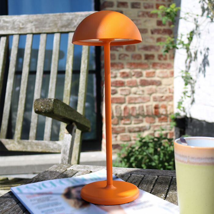 Oranje buiten tafellamp retro, Joy, 1,5W, 3000K LED, IP54, met touchdimmer