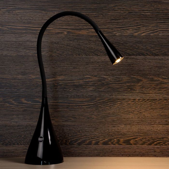 Zwarte bureaulamp modern, Zozy, 3W, 3000K LED, met touchdimmer
