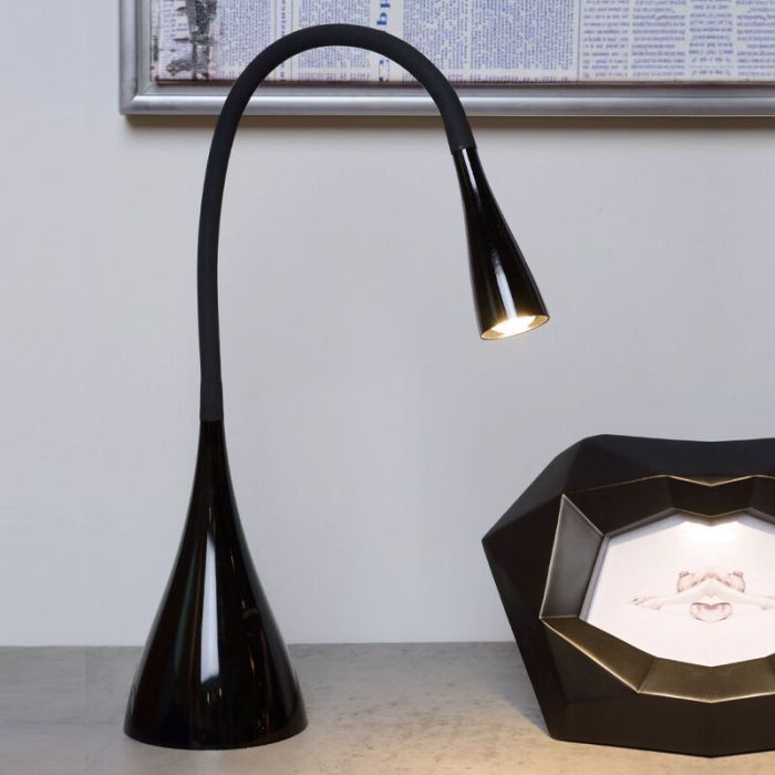 Zwarte bureaulamp modern, Zozy, 3W, 3000K LED, met touchdimmer