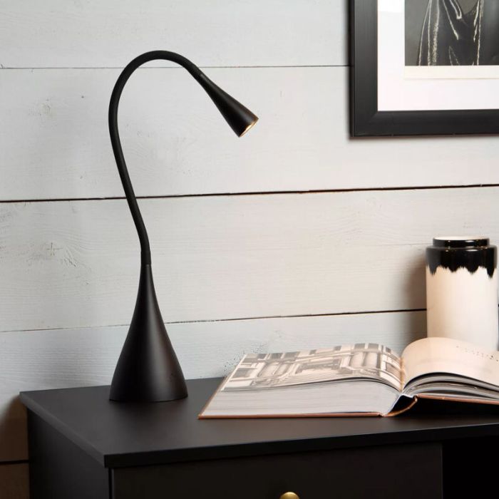 Zwarte bureaulamp modern, Zozy, 3W, 3000K LED, 3-staps dimbaar