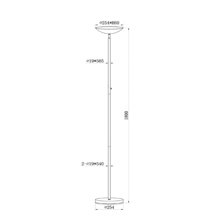 Zwarte staande leeslamp modern, Zenith, 20W, 3000K LED, met touchdimmer