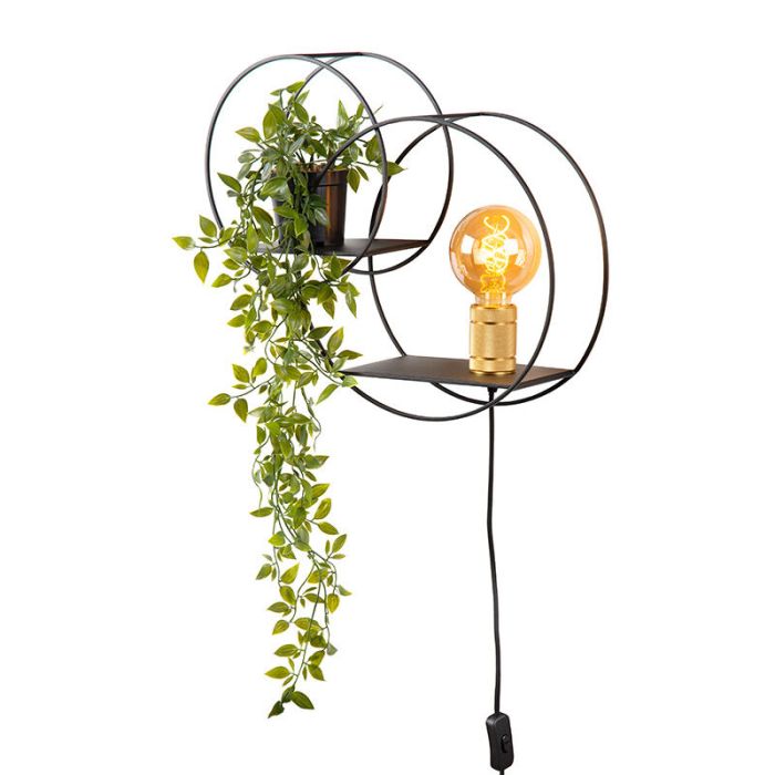 Zwarte retro wandlamp, Circle, metaal