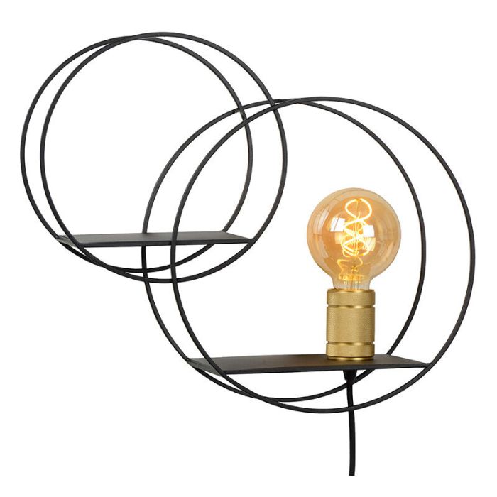 Zwarte retro wandlamp, Circle, metaal