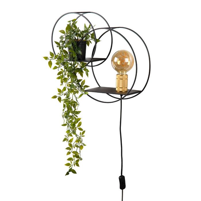 Zwarte retro wandlamp, Circle, metaal