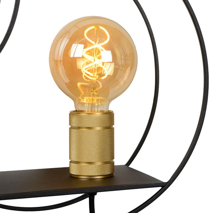 Zwarte retro wandlamp, Circle, metaal