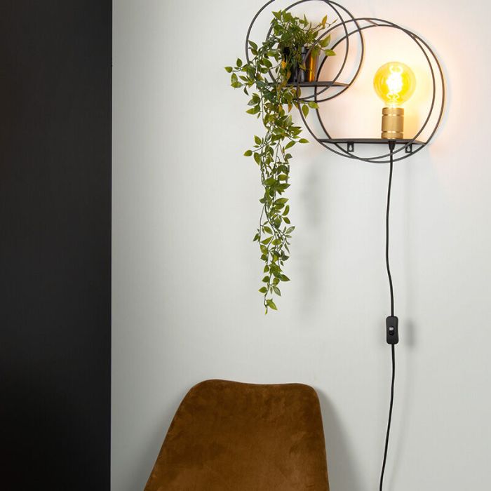 Zwarte retro wandlamp, Circle, metaal