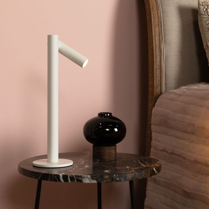 Witte oplaadbare tafellamp modern, Antrim, 2,2W, 2700K LED, IP54, met touchdimmer