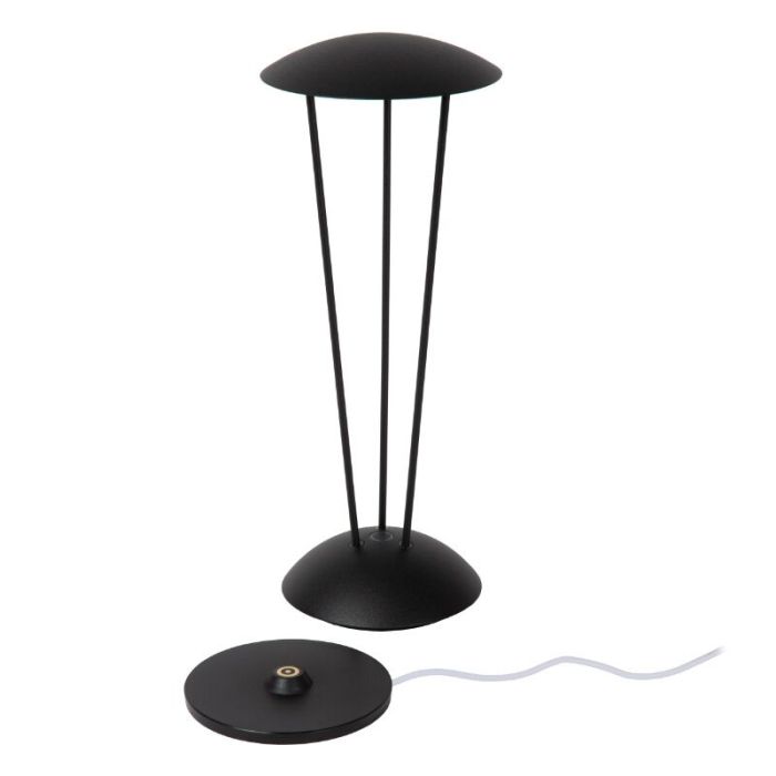 Zwarte oplaadbare buiten tafellamp modern, Renee, 2,2W, 2700K LED, IP54, met touchdimmer