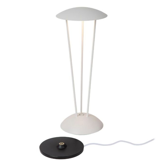Witte oplaadbare buiten tafellamp modern, Renee, 2,2W, 2700K LED, IP54, met touchdimmer