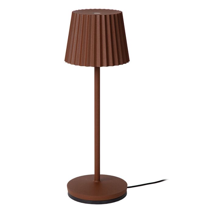 Roestkleurige buiten tafellamp landelijk, Justine, 2W, 2700K LED, IP54, met touchdimmer