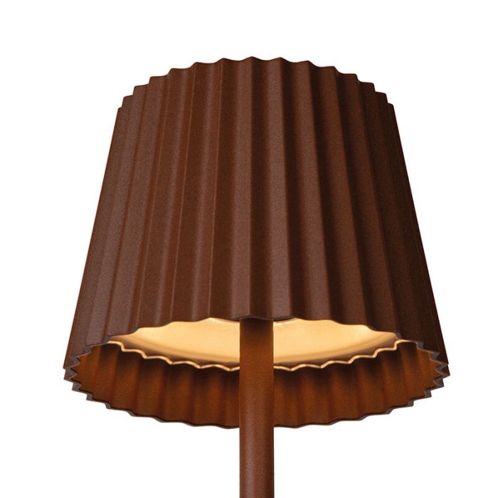 Roestkleurige buiten tafellamp landelijk, Justine, 2W, 2700K LED, IP54, met touchdimmer