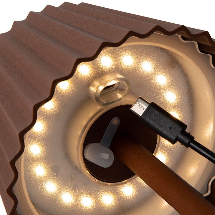 Roestkleurige buiten tafellamp landelijk, Justine, 2W, 2700K LED, IP54, met touchdimmer