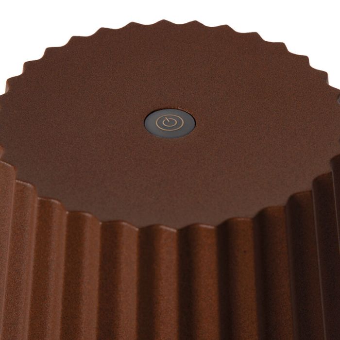 Roestkleurige buiten tafellamp landelijk, Justine, 2W, 2700K LED, IP54, met touchdimmer