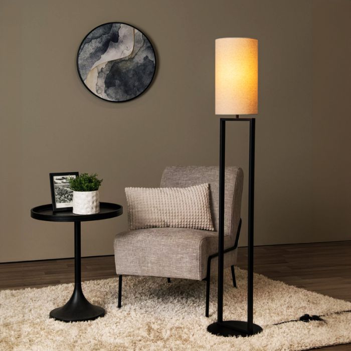 Beige vloerlamp landelijk, Herman, met schakelaar