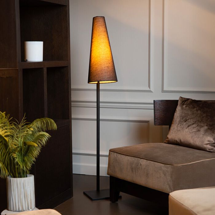 Zwarte vloerlamp stof, Gregory, met schakelaar