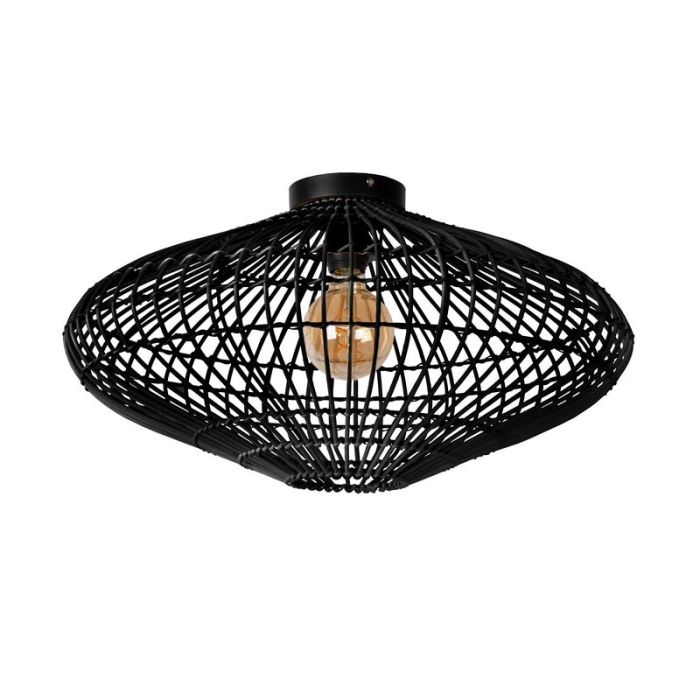 Zwarte plafonniere Magali, rotan