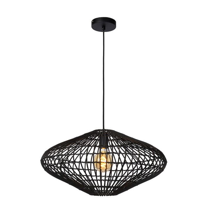 Zwarte landelijke hanglamp, Magali, rotan