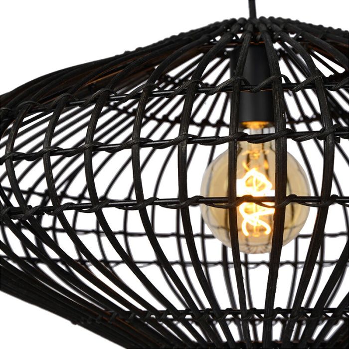 Zwarte landelijke hanglamp, Magali, rotan
