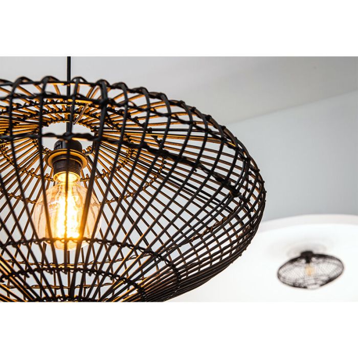 Zwarte landelijke hanglamp, Magali, rotan