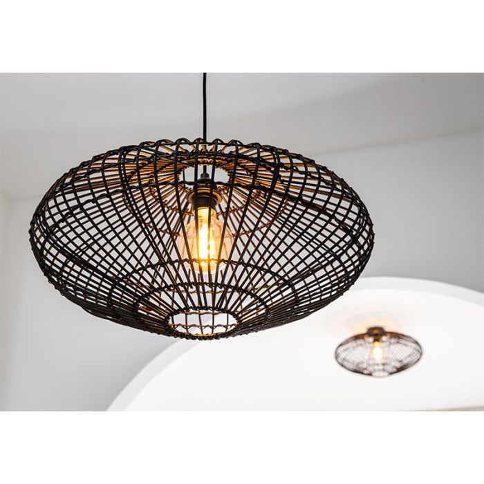 Zwarte landelijke hanglamp, Magali, rotan