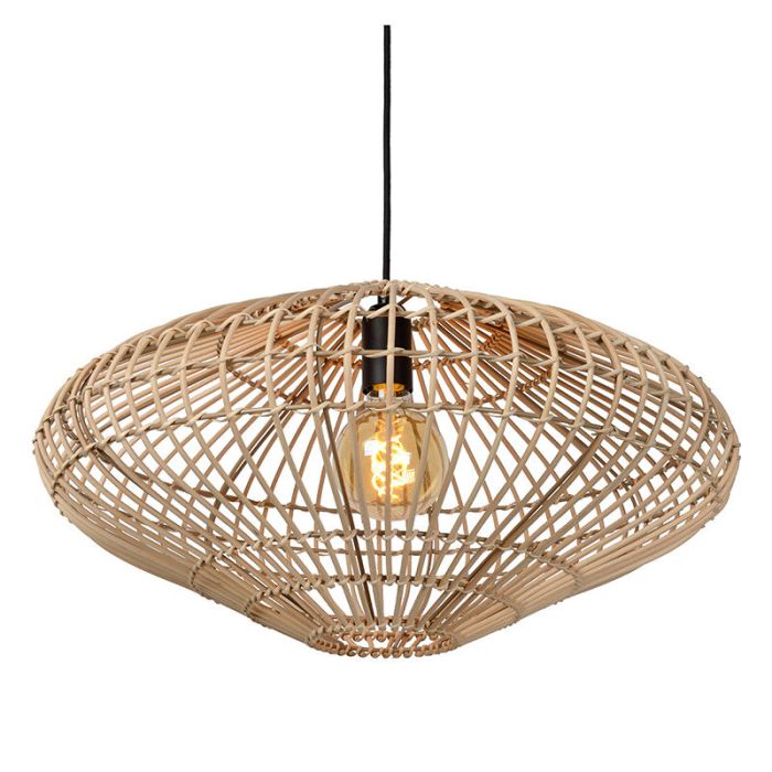 Houten landelijke hanglamp, Magali, rotan