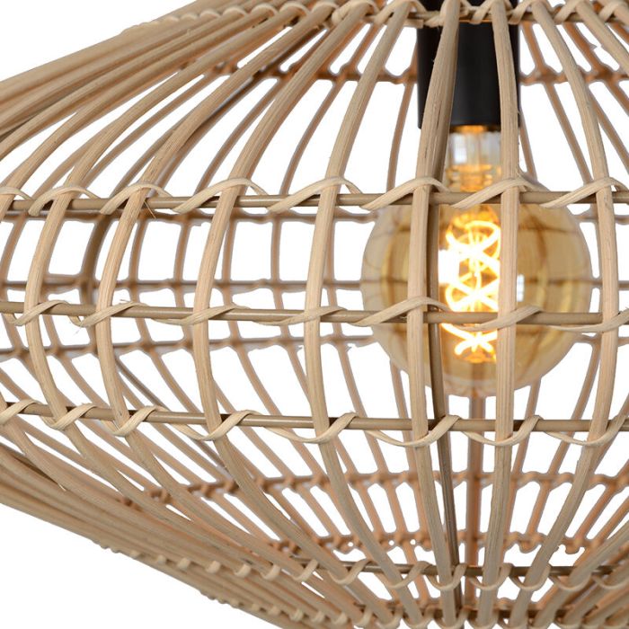 Houten landelijke hanglamp, Magali, rotan