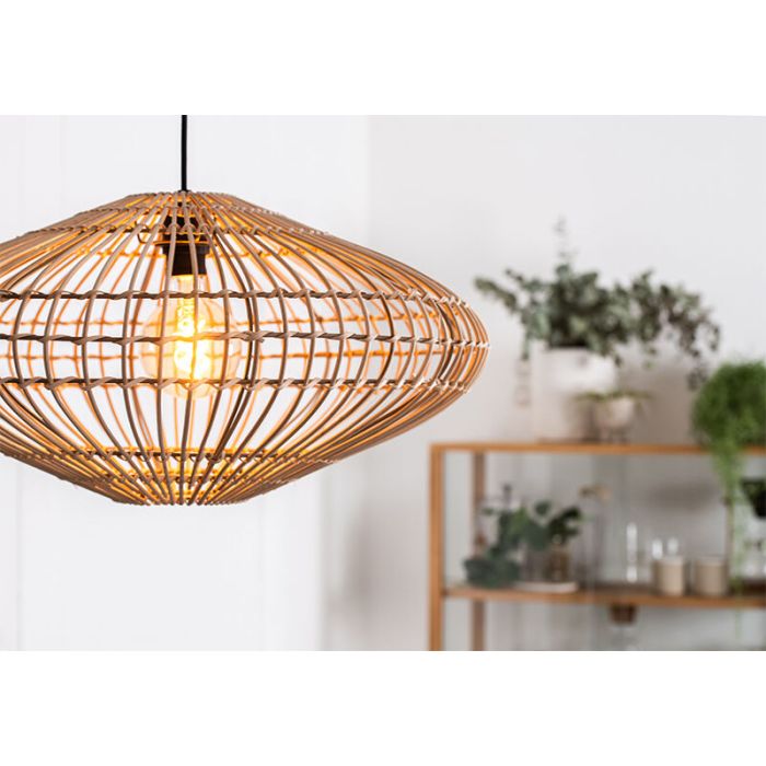 Houten landelijke hanglamp, Magali, rotan