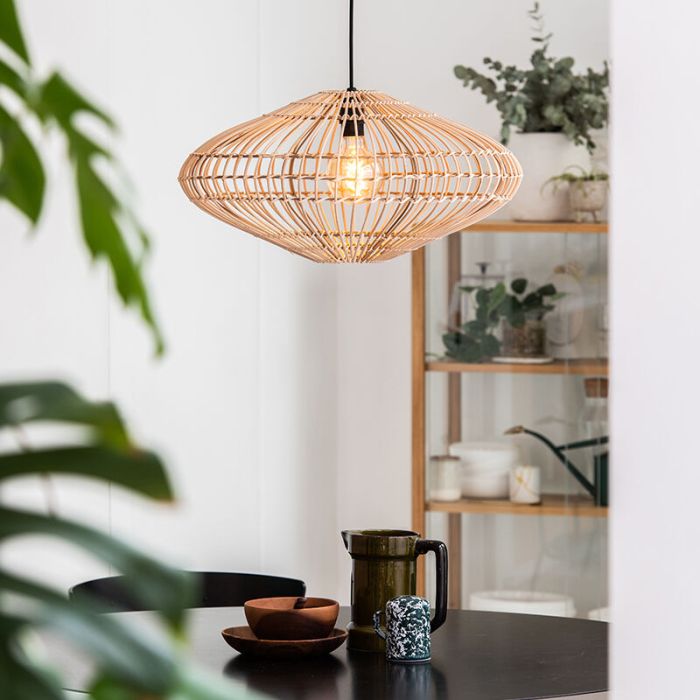 Houten landelijke hanglamp, Magali, rotan