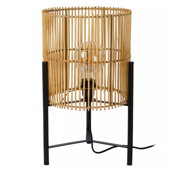 Houten landelijke tafellamp, Jantine, rotan
