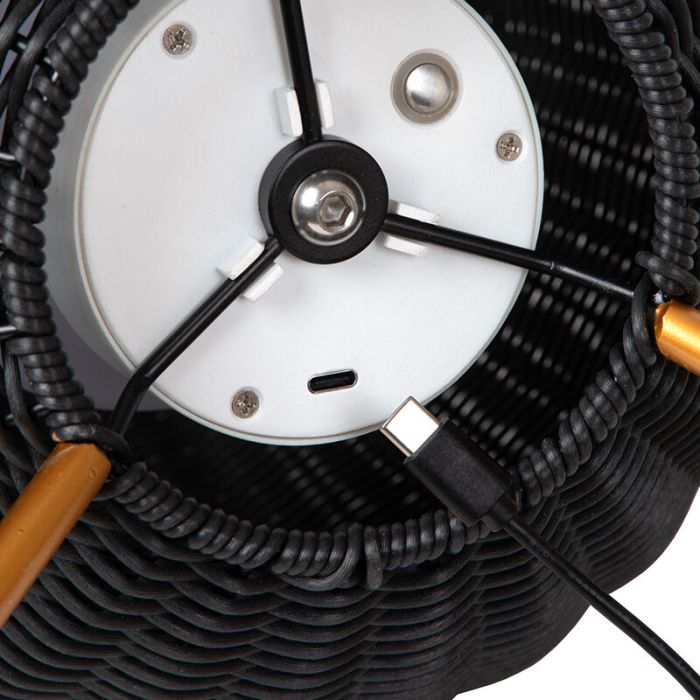Zwarte buiten tafellamp landelijk, Colin, 3W, 3000K LED, IP44, 3-staps dimbaar
