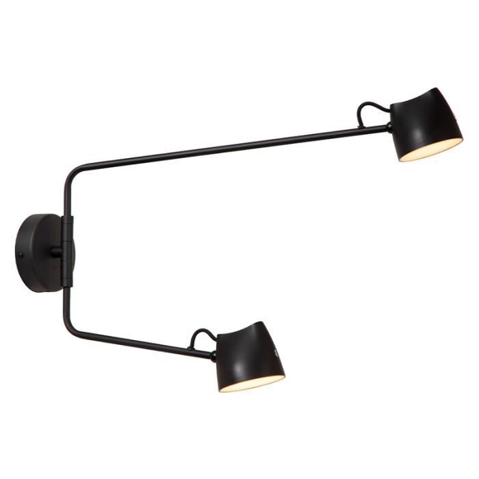 Zwarte oplaadbare wandlamp landelijk, Milne, 6W, 2700K LED, met touchdimmer