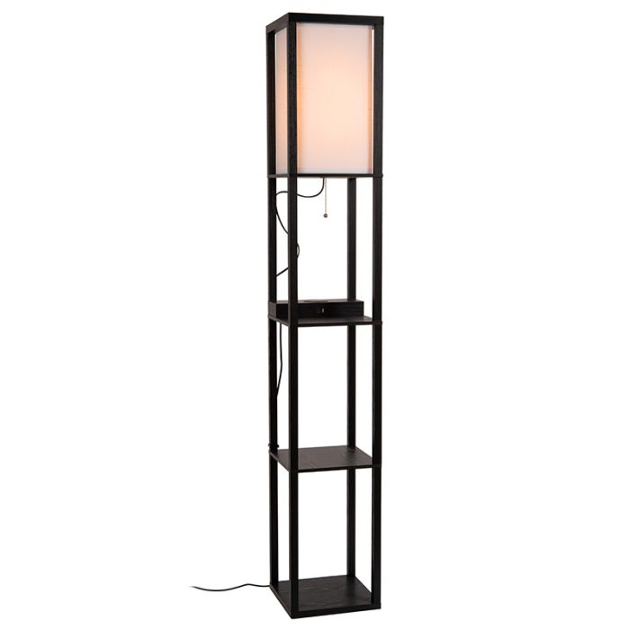 Zwarte vloerlamp modern, Menno, met trekschakelaar