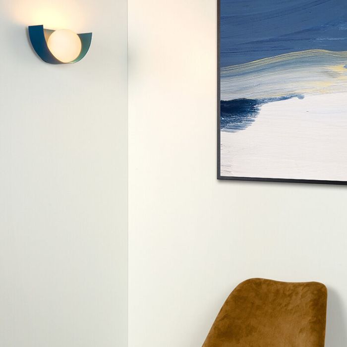 Blauwe retro wandlamp, Benni, glas