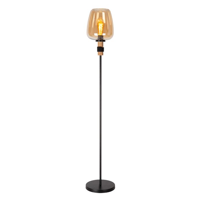 Amberkleurige vloerlamp retro, Ilona, met schakelaar