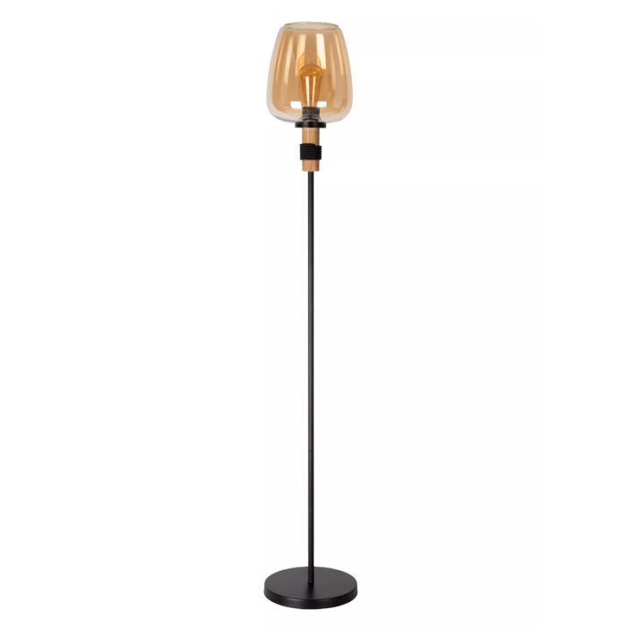 Amberkleurige vloerlamp retro, Ilona, met schakelaar