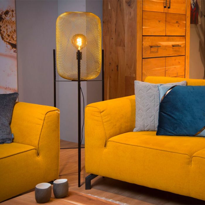 Gouden vloerlamp Mesh, staal
