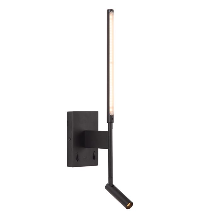 Zwarte wandlamp modern, Finan, 6W, 2700K LED, met schakelaar