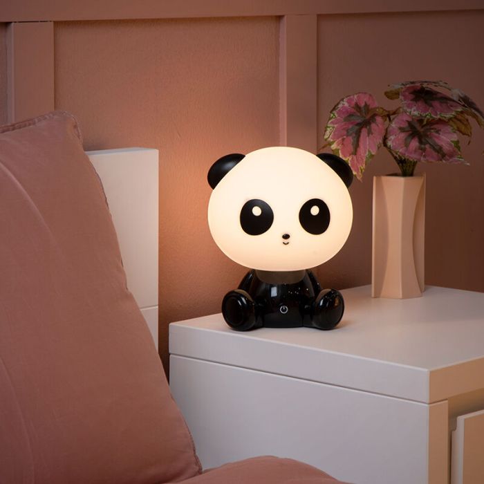 Zwarte kinderkamer tafellamp, Dodo Panda, 3W, 4000K LED
