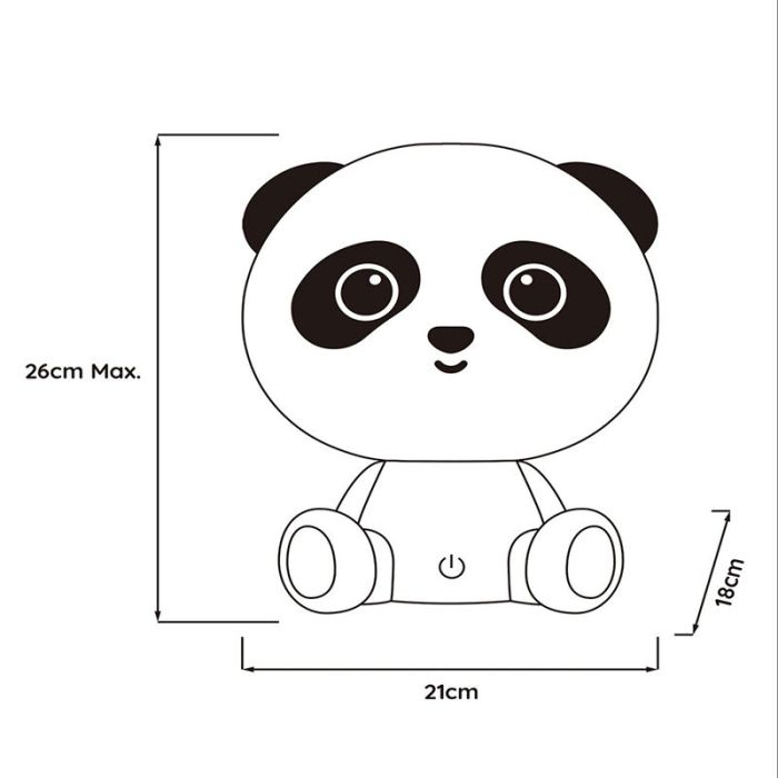 Zwarte kinderkamer tafellamp, Dodo Panda, 3W, 4000K LED