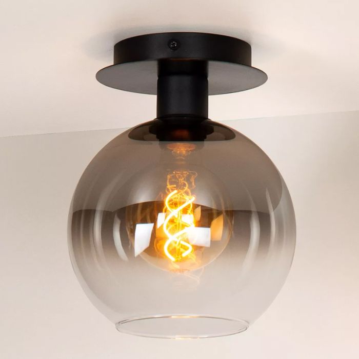 Zwarte retro plafonniere, Marius, glas