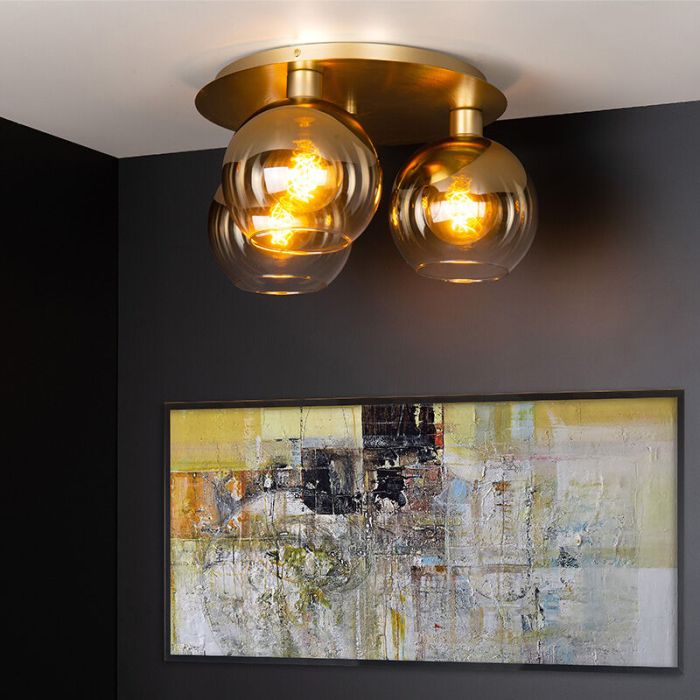 Gouden retro plafonniere, Marius, glas