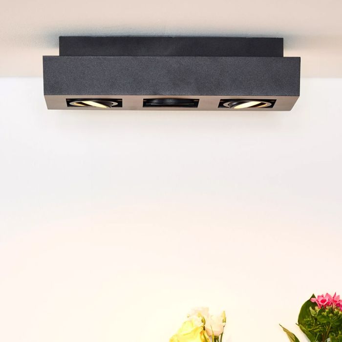 Zwarte dim to warm plafondspot Xirax, incl. 3x 5w GU10