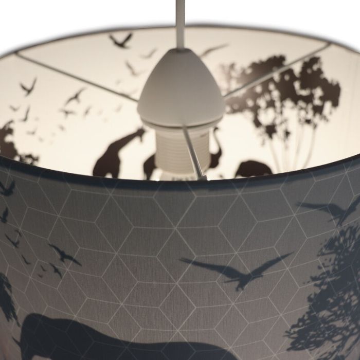 Grijze dieren hanglamp Safari, Binnenzijde doorschijnend