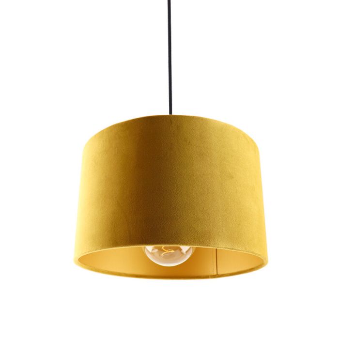 Hanglamp Urvin, geel met goud velours, 30 cm