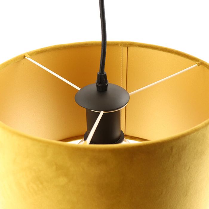 Hanglamp Urvin, geel met goud velours, 30 cm