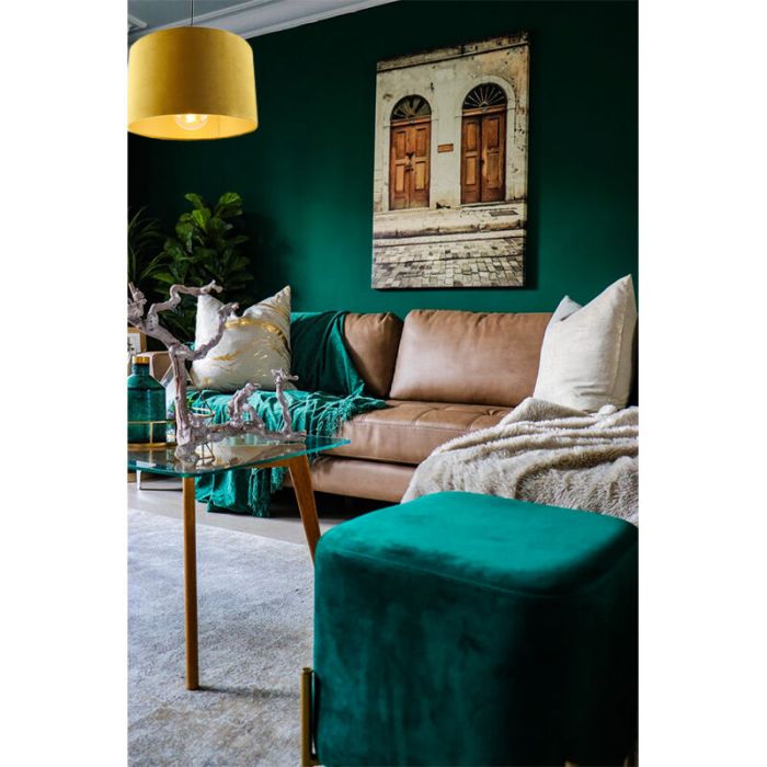 Hanglamp Urvin, geel met goud velours, 30 cm