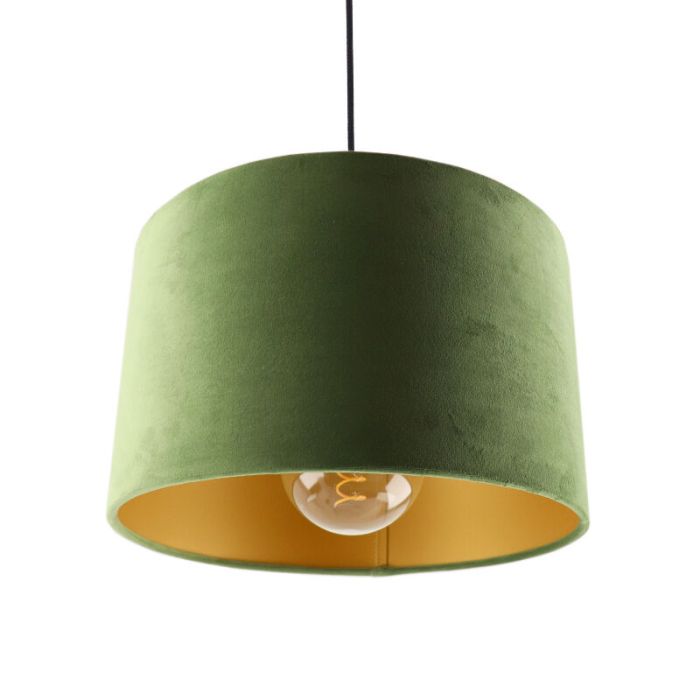 Hanglamp Urvin, olijfgroen met goud velours, 30 cm